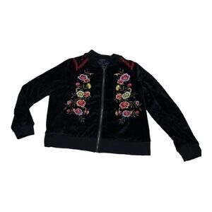 Torrid size 1 black velour jacket embroidery was cute coat lightweight track flr